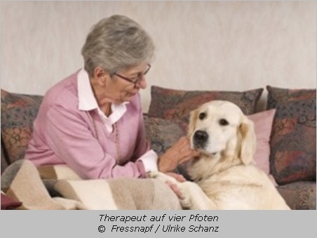 Seniorin mit Therapiehund  