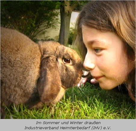 Mädchen mit Kaninchen  im Gras