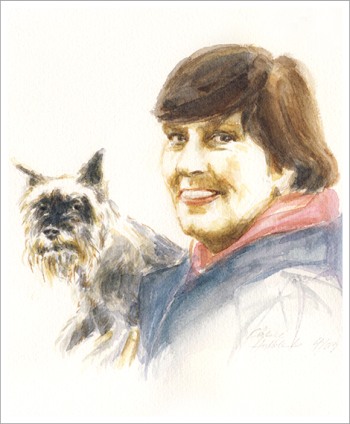 Portrait von Cecilie Halbleib  von Frau mit kleinem Hund auf dem Arm 