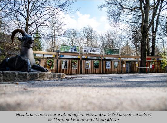 Leerer Isareingang mit geschlossenen Kassen im Tierpark Hellabrunn